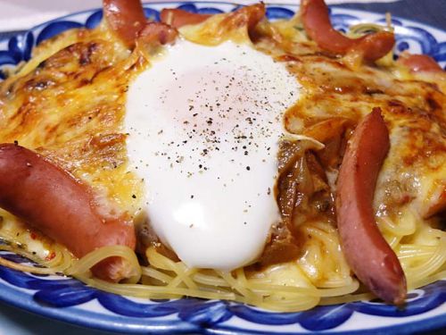 お家の、前夜カレー残りは『焼きチーズカレースパ』ランチで二度オイシイ♪　　210420